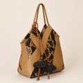 Mixed Leather and Snakeskin Patchwork Tote Bag with Raffia Tassels