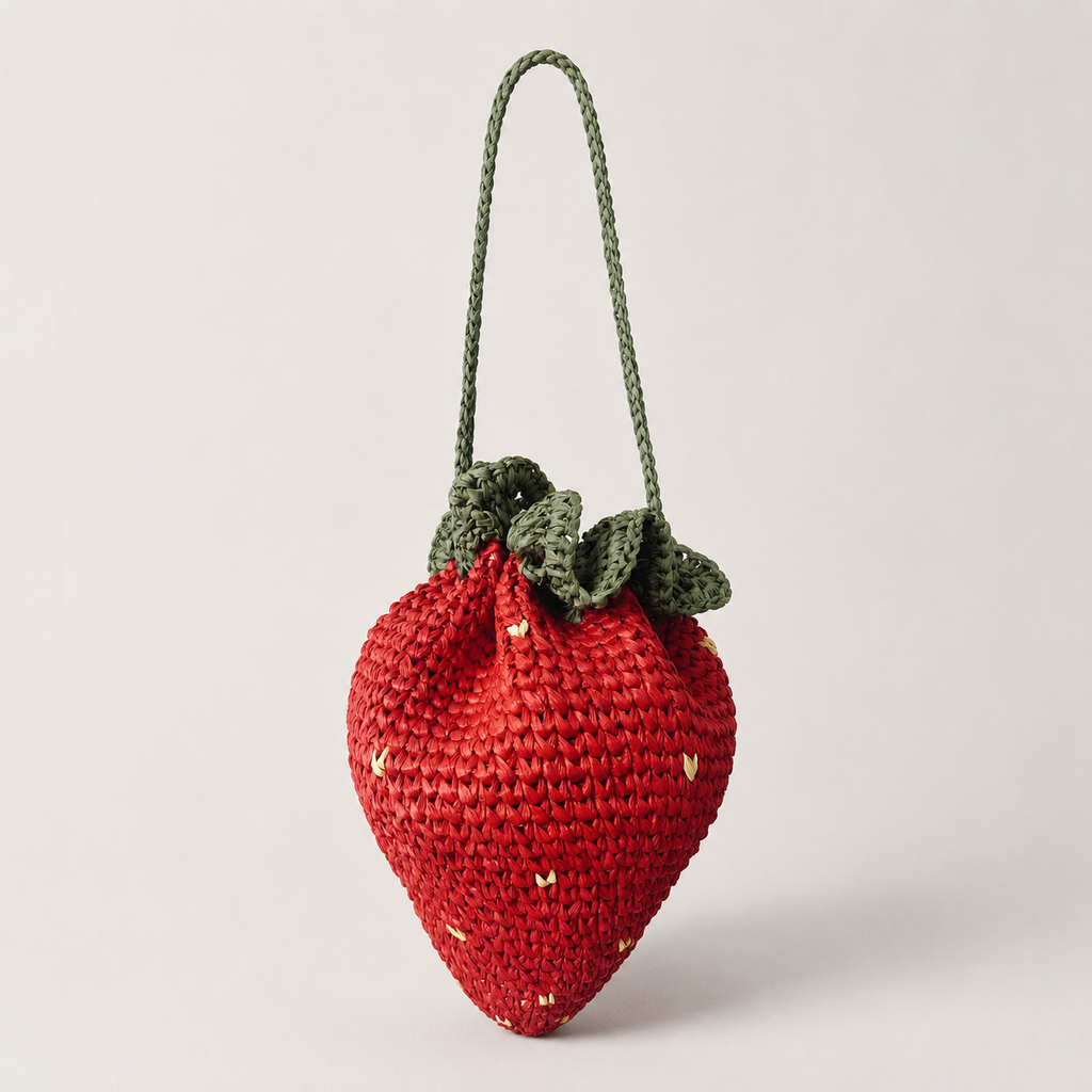 Handwoven Raffia Strawberry Pouch Bag