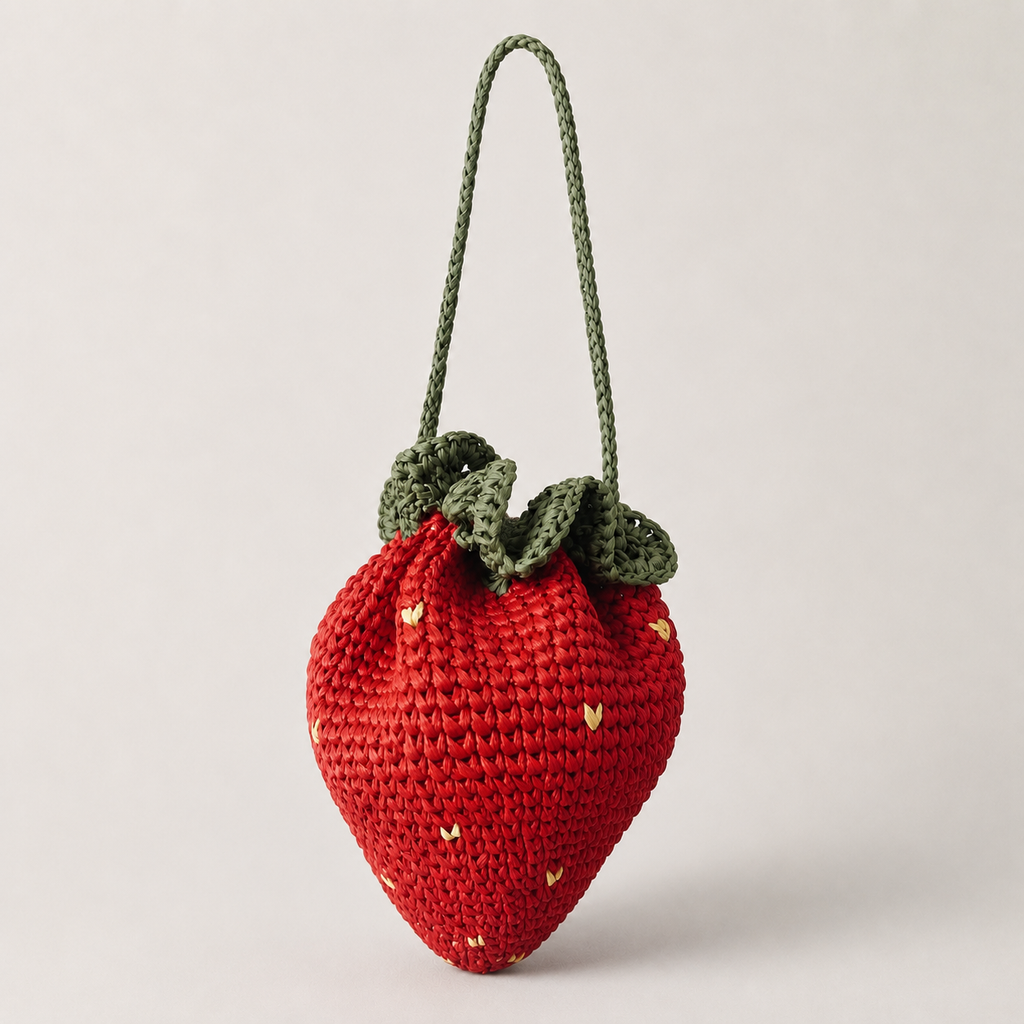 Handwoven Raffia Strawberry Pouch Bag