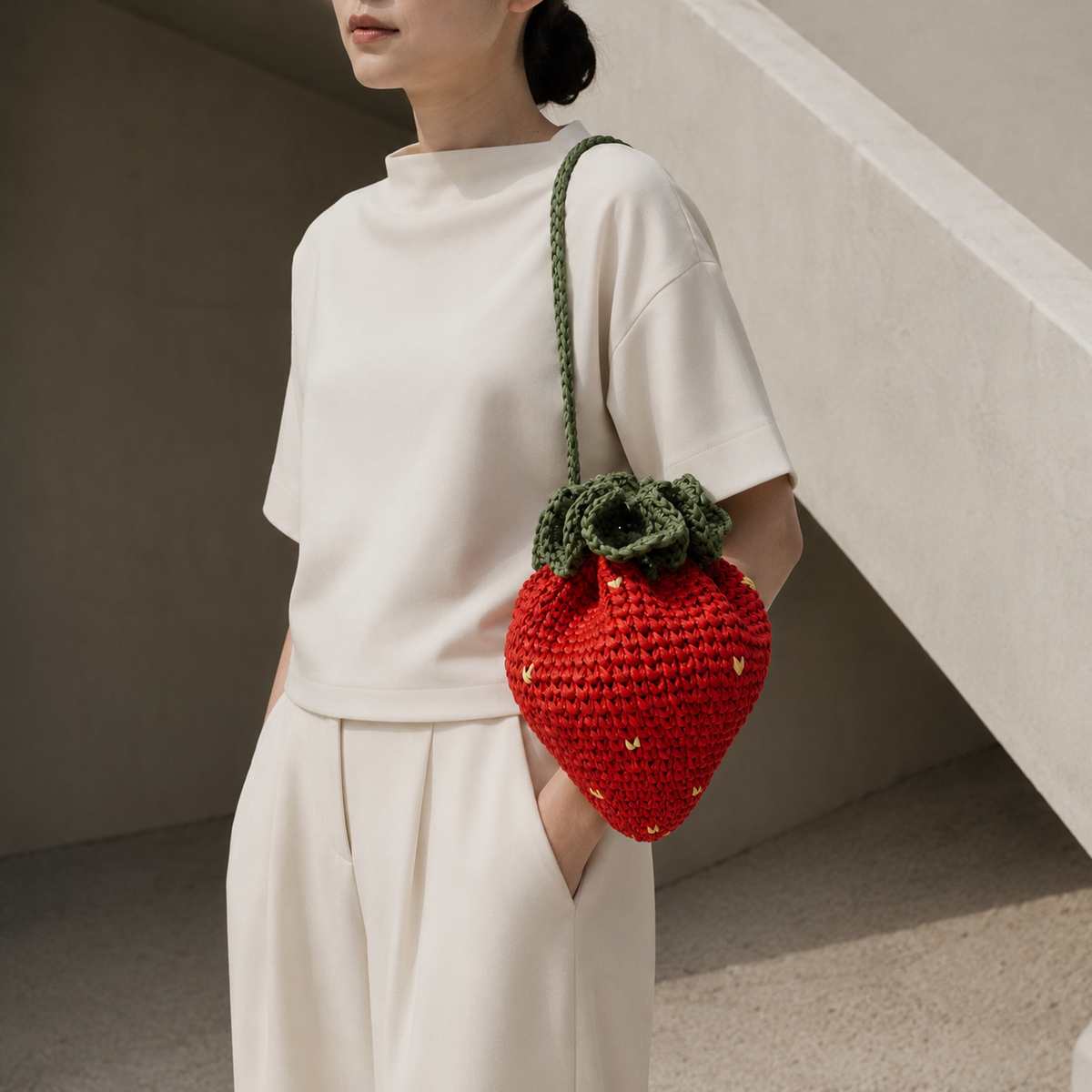 Handwoven Raffia Strawberry Pouch Bag
