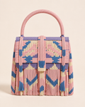 Geometric Woven Leather Top-Handle Bag with Fringe