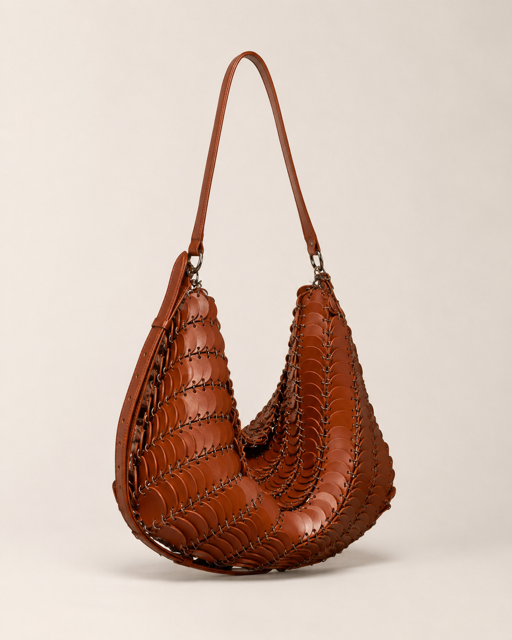 Disc-Linked Leather Scale Hobo Bag