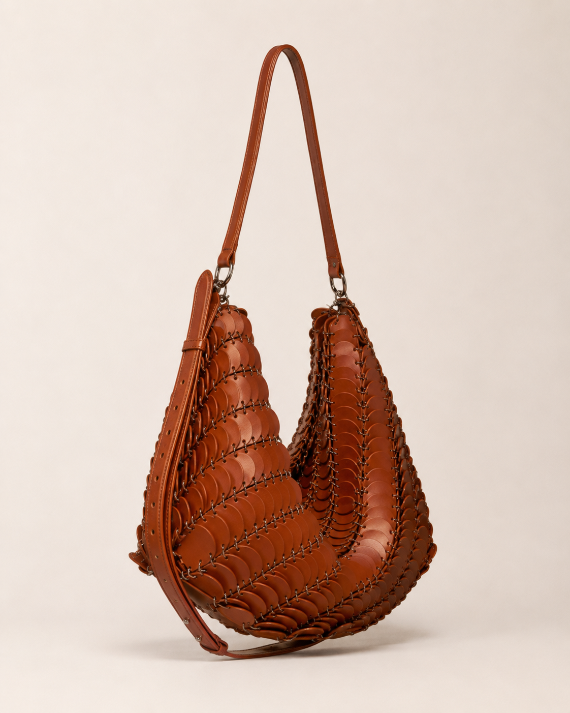 Disc-Linked Leather Scale Hobo Bag
