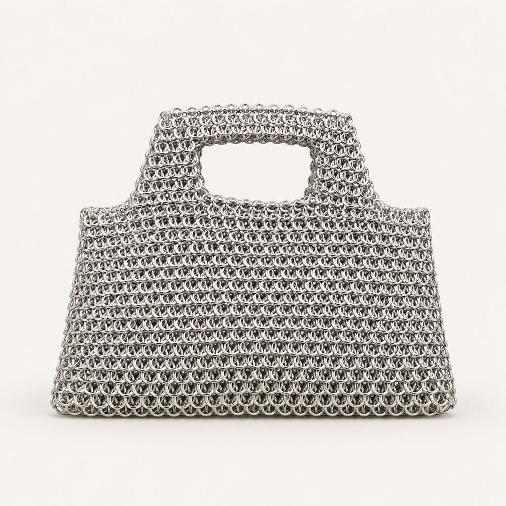 Hand-Linked Metallic Chainmail Top-Handle Bag