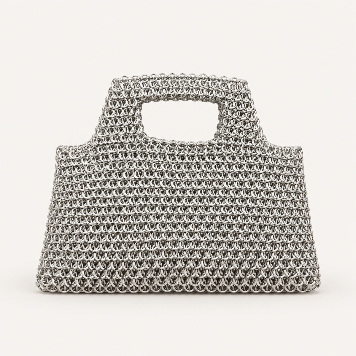 Hand-Linked Metallic Chainmail Top-Handle Bag