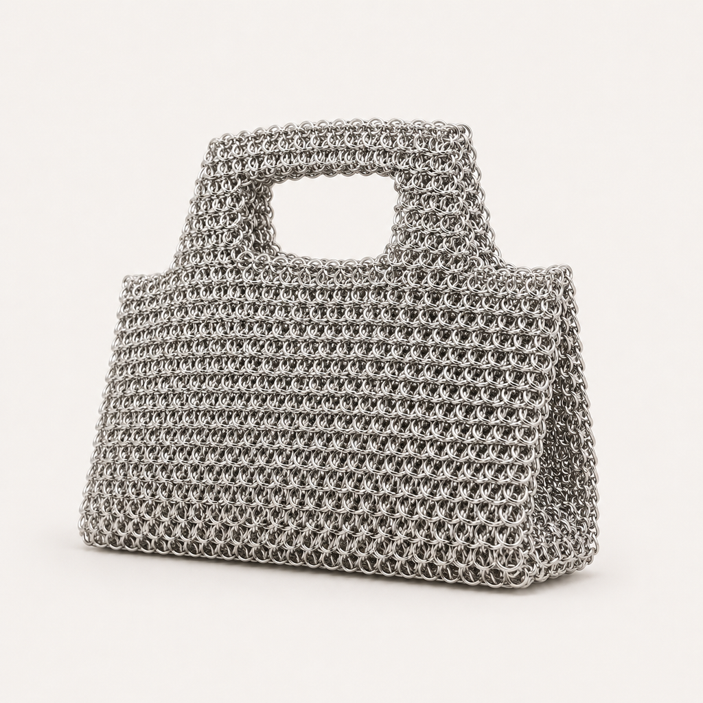 Hand-Linked Metallic Chainmail Top-Handle Bag