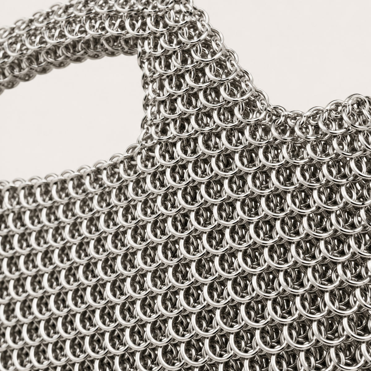 Hand-Linked Metallic Chainmail Top-Handle Bag