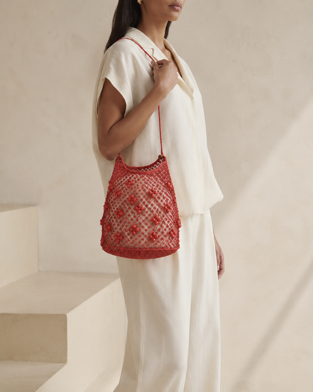 Beaded Macramé Mesh Shoulder Bag
